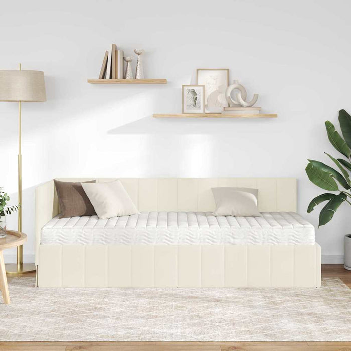 Cadru de pat colțar cu saltea cu headboard 2 buc. Crem Catifea WALTI
