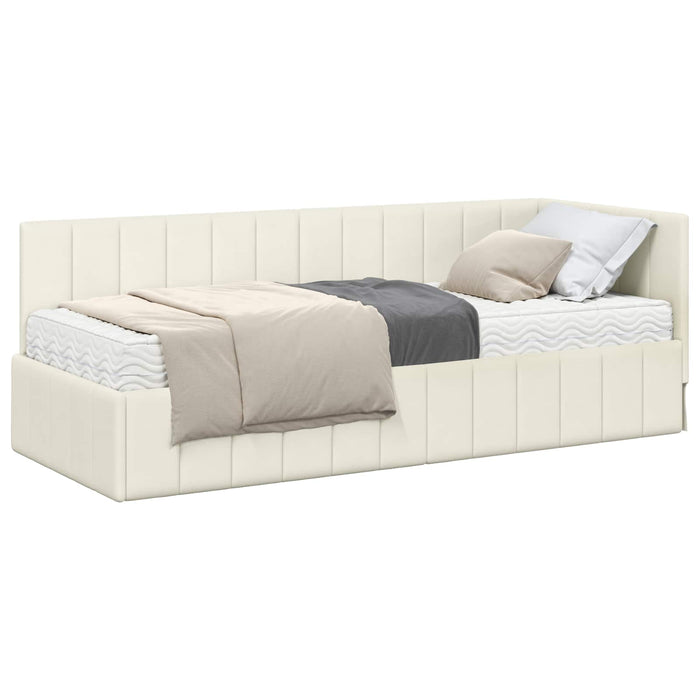 Cadru de pat colțar cu saltea cu headboard 2 buc. Crem Catifea WALTI