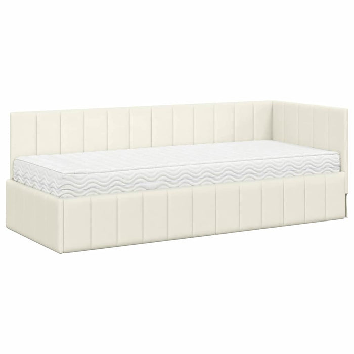 Cadru de pat colțar cu saltea cu headboard 2 buc. Crem Catifea WALTI