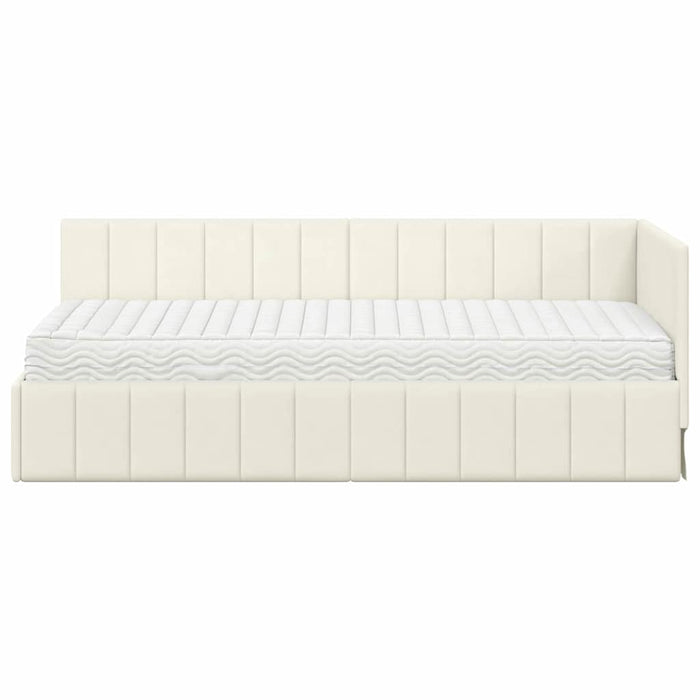 Cadru de pat colțar cu saltea cu headboard 2 buc. Crem Catifea WALTI