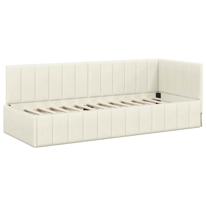 Cadru de pat colțar cu saltea cu headboard 2 buc. Crem Catifea WALTI