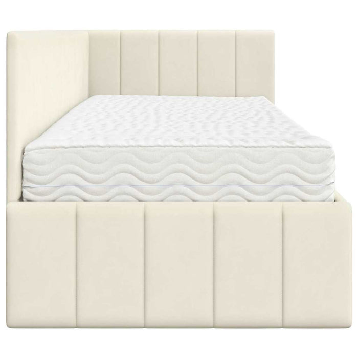 Cadru de pat colțar cu saltea cu headboard 2 buc. Crem Catifea WALTI