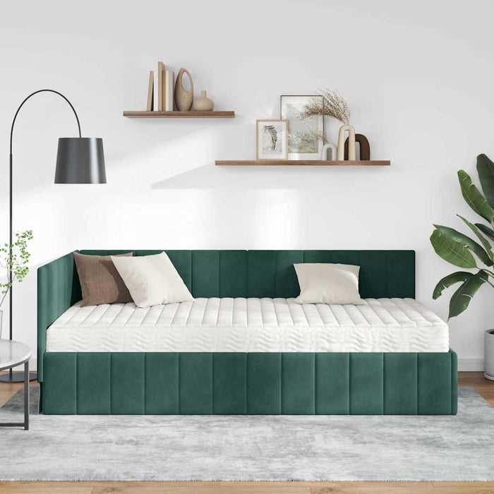 Cadru de pat colțar cu saltea cu headboard 2 buc. Verde Catifea WALTI