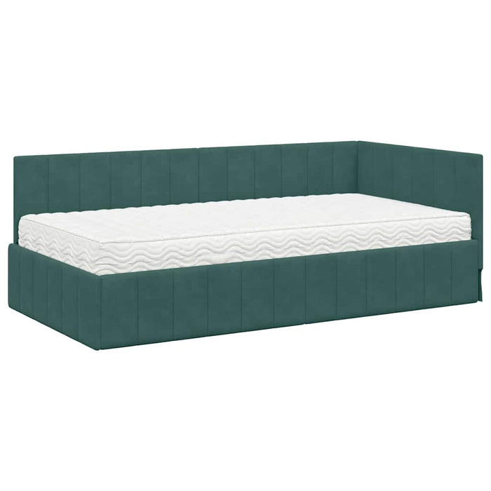 Cadru de pat colțar cu saltea cu headboard 2 buc. Verde Catifea WALTI