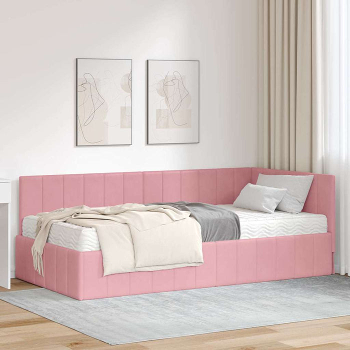 Cadru de pat colțar cu saltea cu headboard 2 pcs Gri Catifea WALTI