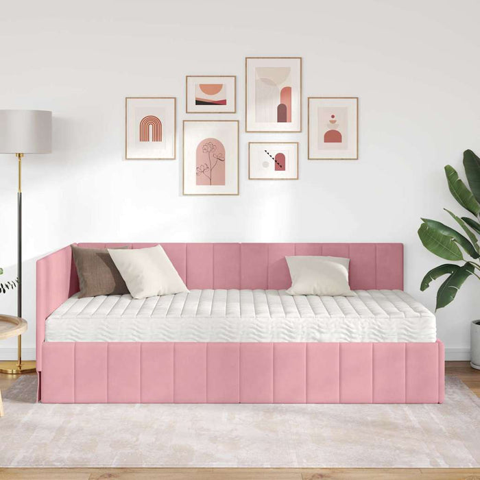 Cadru de pat colțar cu saltea cu headboard 2 pcs Gri Catifea WALTI