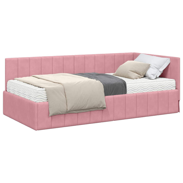 Cadru de pat colțar cu saltea cu headboard 2 pcs Gri Catifea WALTI