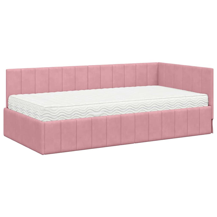 Cadru de pat colțar cu saltea cu headboard 2 pcs Gri Catifea WALTI