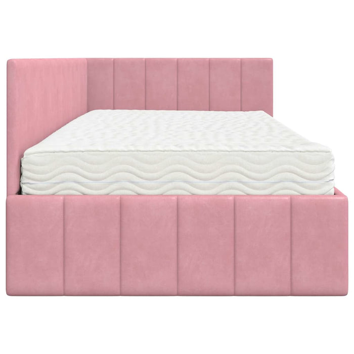 Cadru de pat colțar cu saltea cu headboard 2 pcs Gri Catifea WALTI
