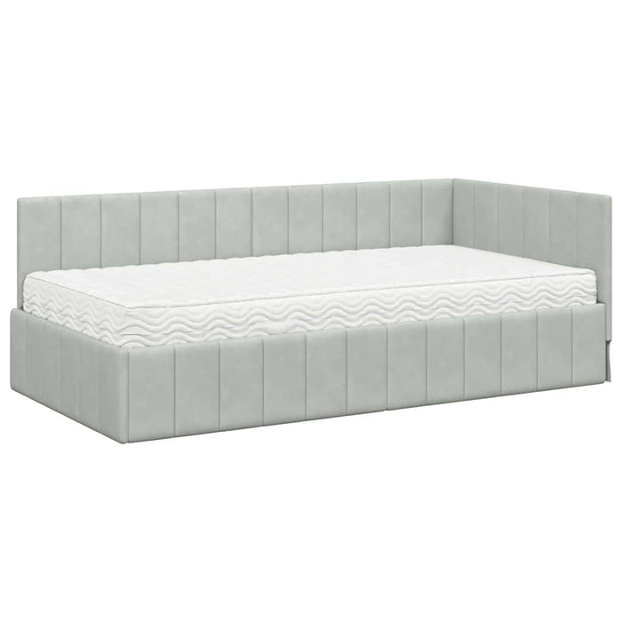 Cadru de pat colțar cu saltea 2 pcs Gri deschis Catifea WALTI