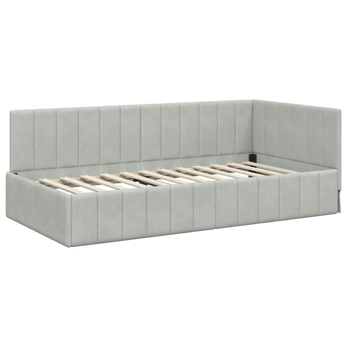 Cadru de pat colțar cu saltea 2 pcs Gri deschis Catifea WALTI