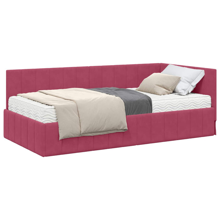 Cadru de pat colțar cu saltea cu headboard 2 pcs Verde Catifea - WALTI WALTI