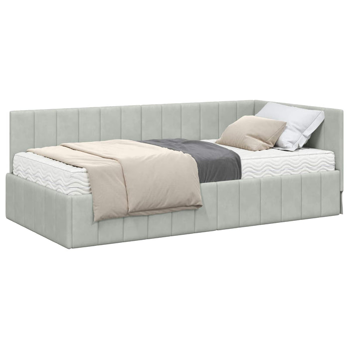 Cadru de pat colțar cu saltea 2 pcs Gri deschis Catifea WALTI