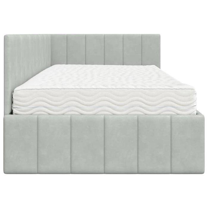 Cadru de pat colțar cu saltea 2 pcs Gri deschis Catifea WALTI