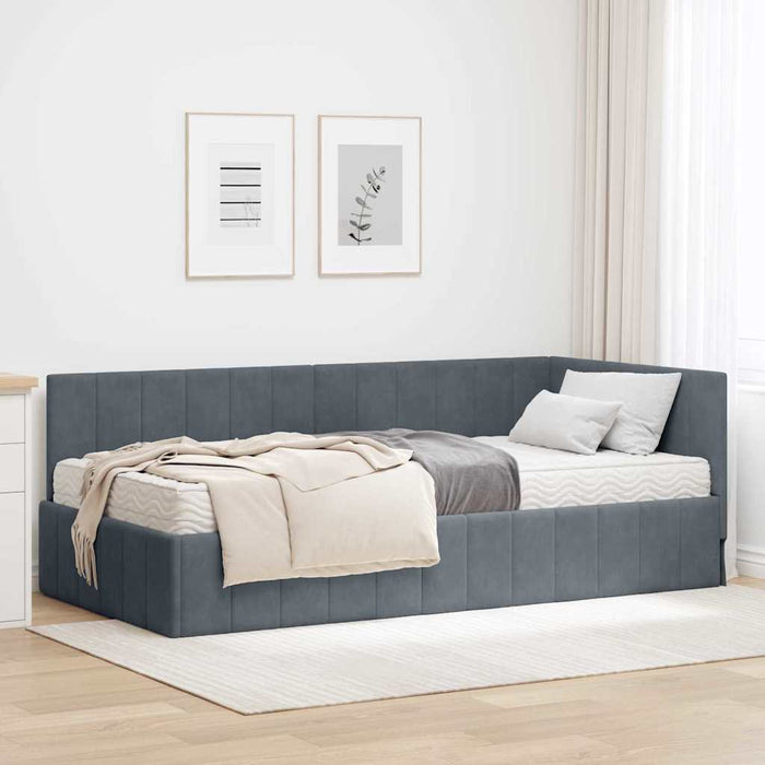 Cadru de pat colțar cu saltea Gri închis 100 x 200 cm Catifea - WALTI WALTI