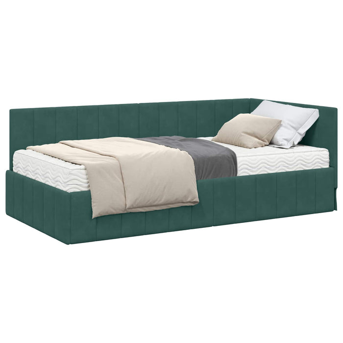 Cadru de pat colțar cu saltea cu headboard 2 buc. Verde Catifea WALTI