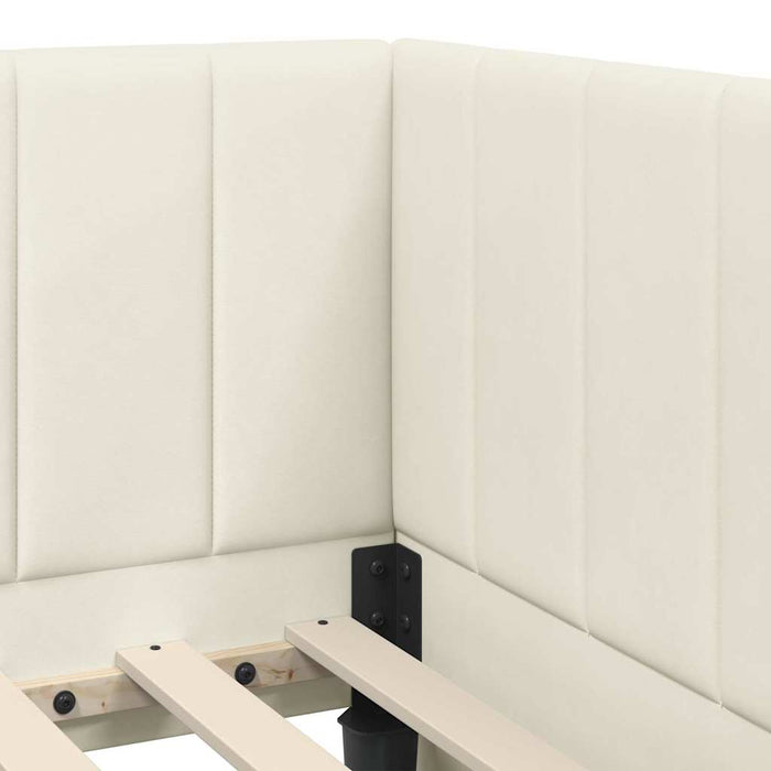 Cadru de pat colțar cu saltea cu headboard 2 buc. Crem Catifea WALTI