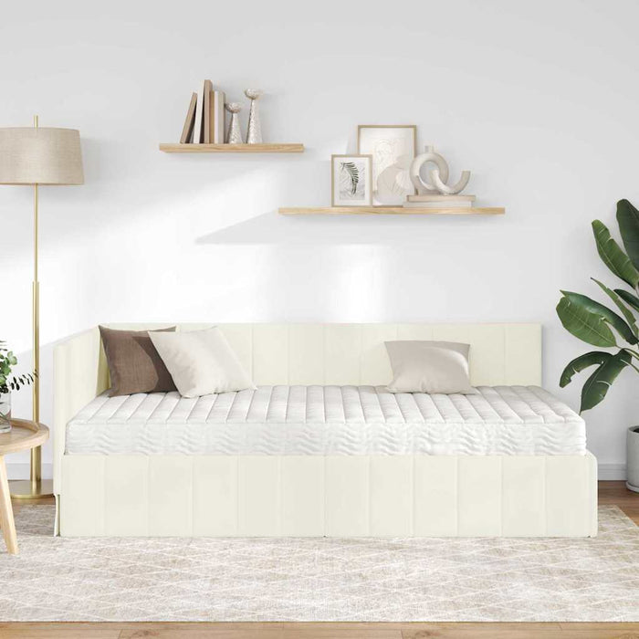 Cadru de pat colțar cu saltea cu headboard 2 buc. Crem Catifea WALTI