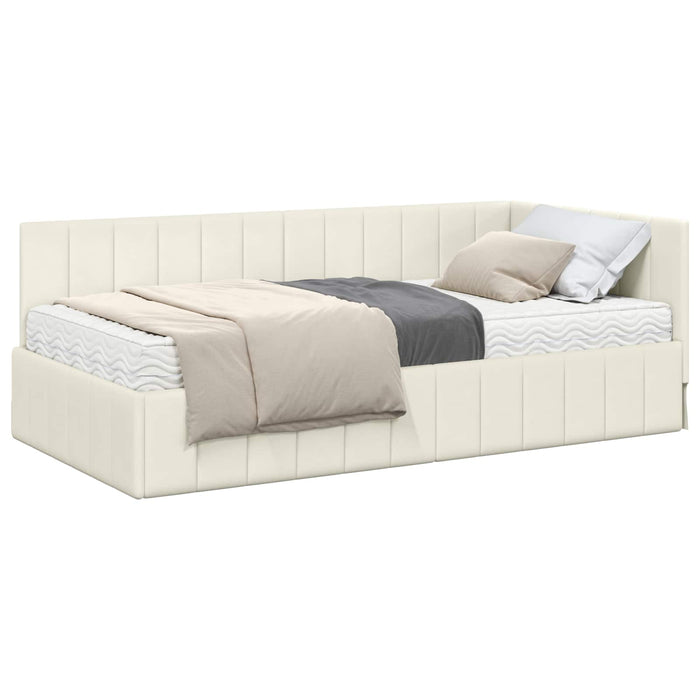Cadru de pat colțar cu saltea cu headboard 2 buc. Crem Catifea WALTI