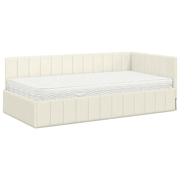 Cadru de pat colțar cu saltea cu headboard 2 buc. Crem Catifea WALTI