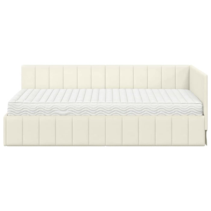 Cadru de pat colțar cu saltea cu headboard 2 buc. Crem Catifea WALTI