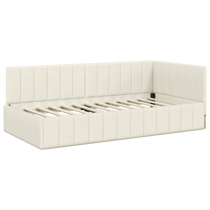 Cadru de pat colțar cu saltea cu headboard 2 buc. Crem Catifea WALTI
