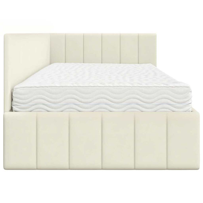 Cadru de pat colțar cu saltea cu headboard 2 buc. Crem Catifea WALTI