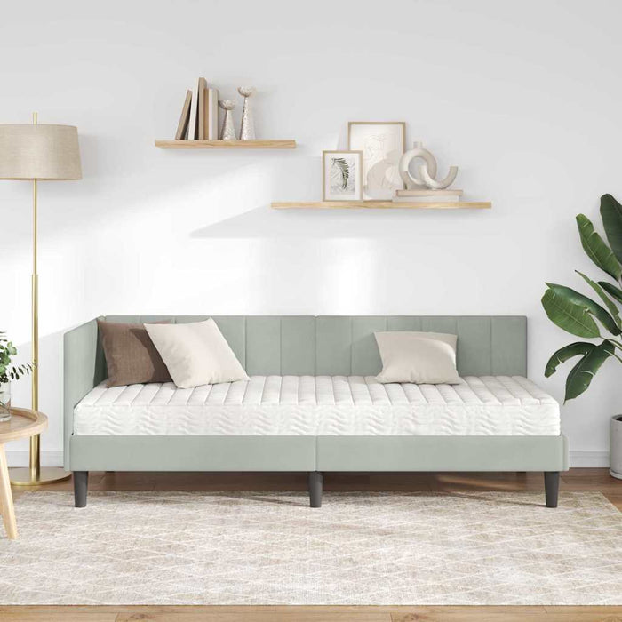Cadru de pat colțar cu saltea Gri deschis 80 x 200 cm Catifea - WALTI WALTI