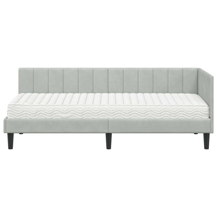 Cadru de pat colțar cu saltea Gri deschis 80 x 200 cm Catifea - WALTI WALTI
