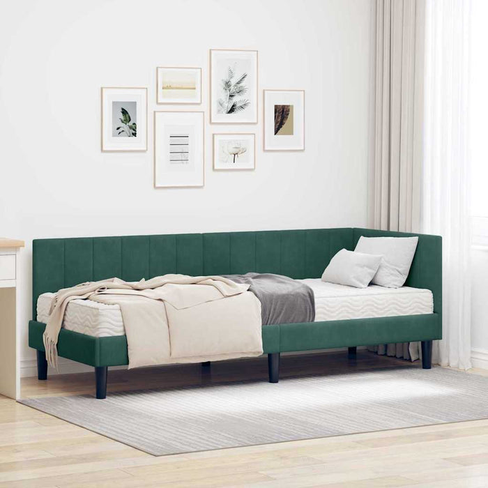 Cadru de pat colțar cu saltea cu headboard 2 pcs Verde Catifea - WALTI WALTI