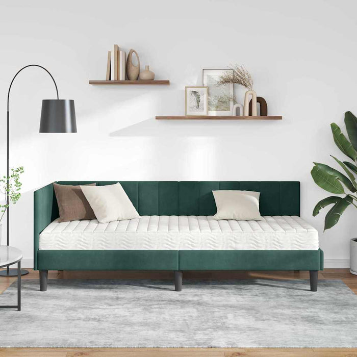 Cadru de pat colțar cu saltea cu headboard 2 pcs Verde Catifea - WALTI WALTI
