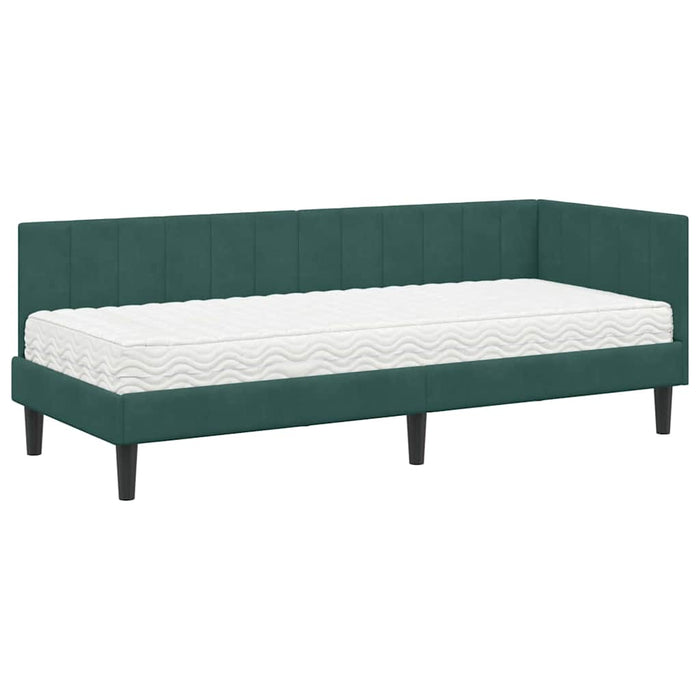 Cadru de pat colțar cu saltea cu headboard 2 pcs Verde Catifea - WALTI WALTI