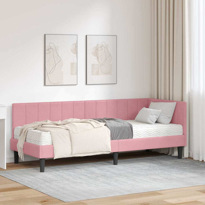 Cadru de pat colțar cu saltea cu headboard 2 pcs Gri Catifea - WALTI WALTI
