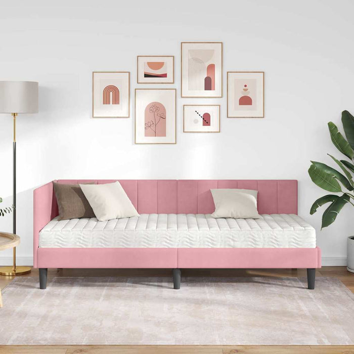 Cadru de pat colțar cu saltea cu headboard 2 pcs Gri Catifea - WALTI WALTI