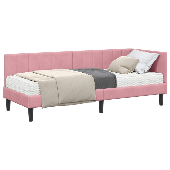 Cadru de pat colțar cu saltea cu headboard 2 pcs Gri Catifea - WALTI WALTI