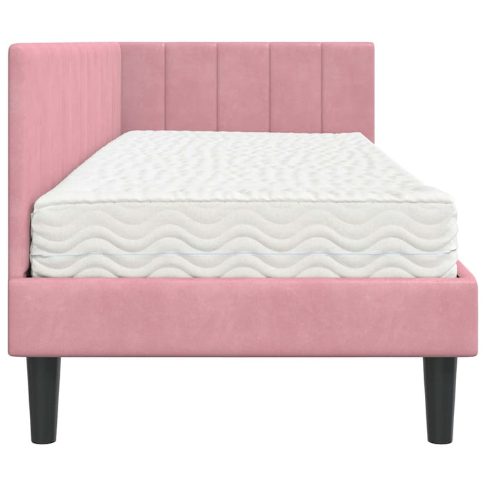 Cadru de pat colțar cu saltea cu headboard 2 pcs Gri Catifea - WALTI WALTI