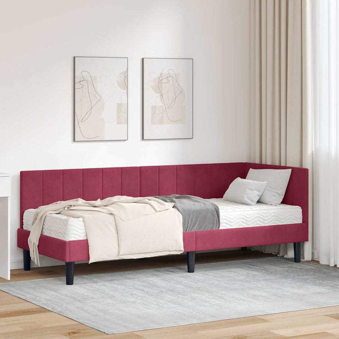 Cadru de pat colțar cu saltea cu headboard 2 pcs Verde Catifea - WALTI WALTI