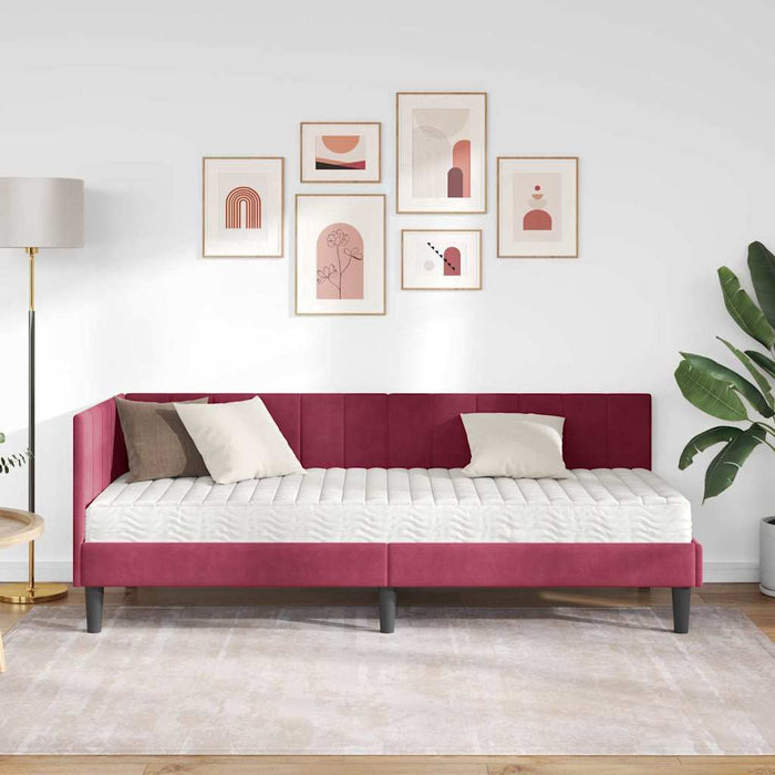 Cadru de pat colțar cu saltea cu headboard 2 pcs Verde Catifea - WALTI WALTI