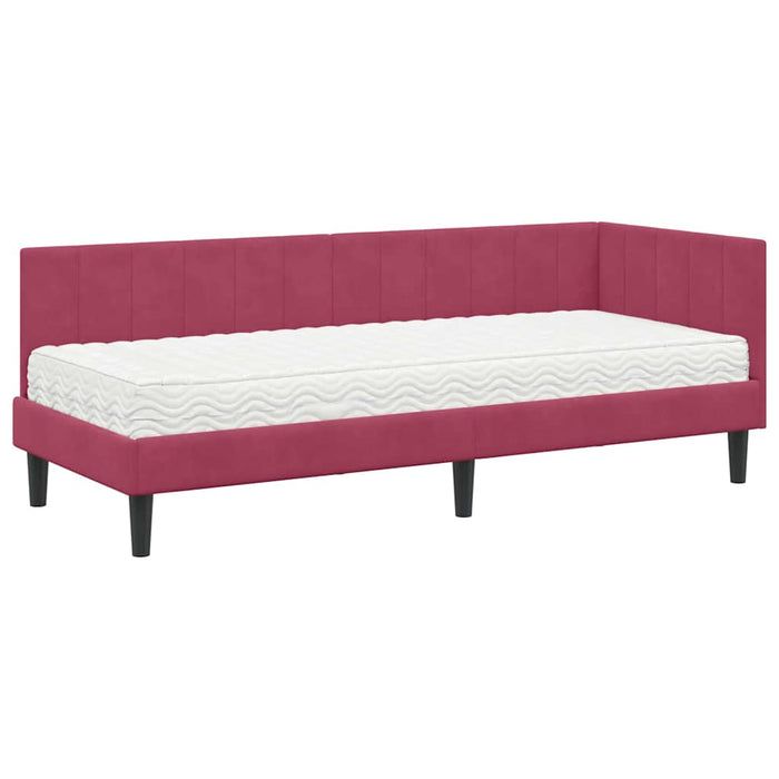 Cadru de pat colțar cu saltea cu headboard 2 pcs Verde Catifea - WALTI WALTI