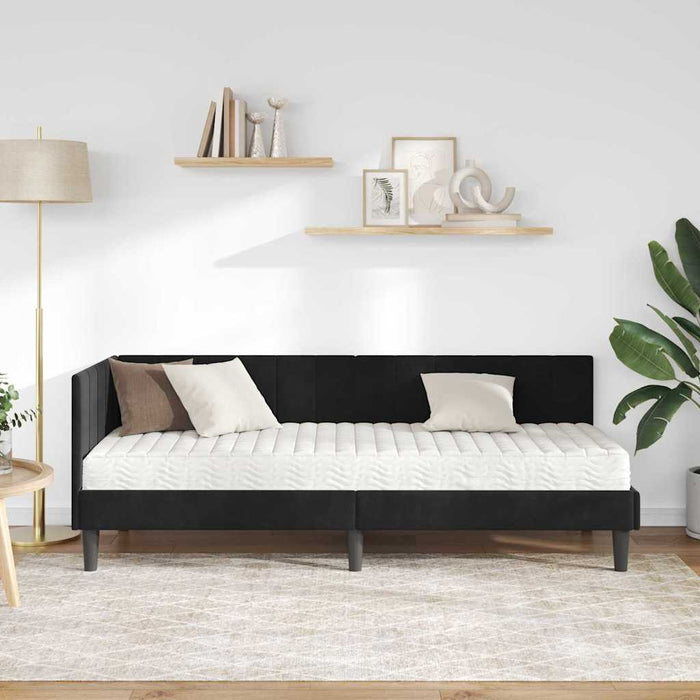 Cadru de pat colțar cu saltea Negru 80 x 200 cm Catifea - WALTI WALTI