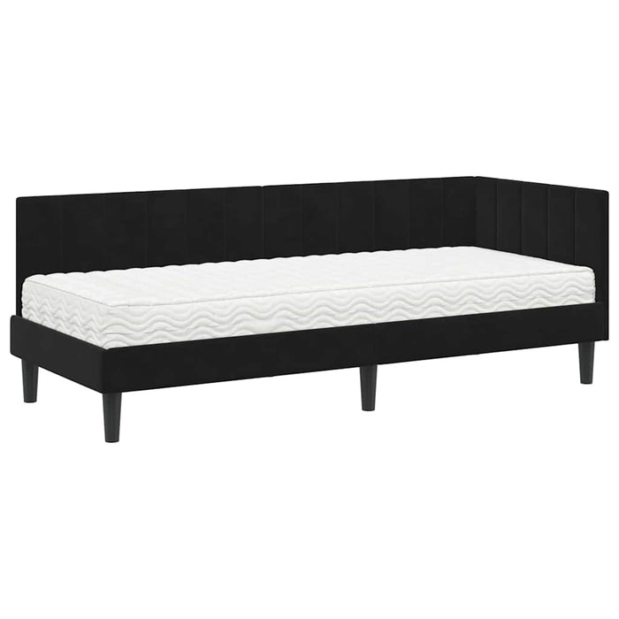 Cadru de pat colțar cu saltea Negru 80 x 200 cm Catifea - WALTI WALTI