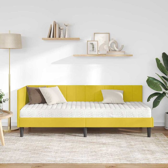 Cadru de pat colțar cu saltea cu headboard 2 pcs Galben Catifea - WALTI WALTI