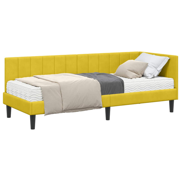 Cadru de pat colțar cu saltea cu headboard 2 pcs Galben Catifea - WALTI WALTI