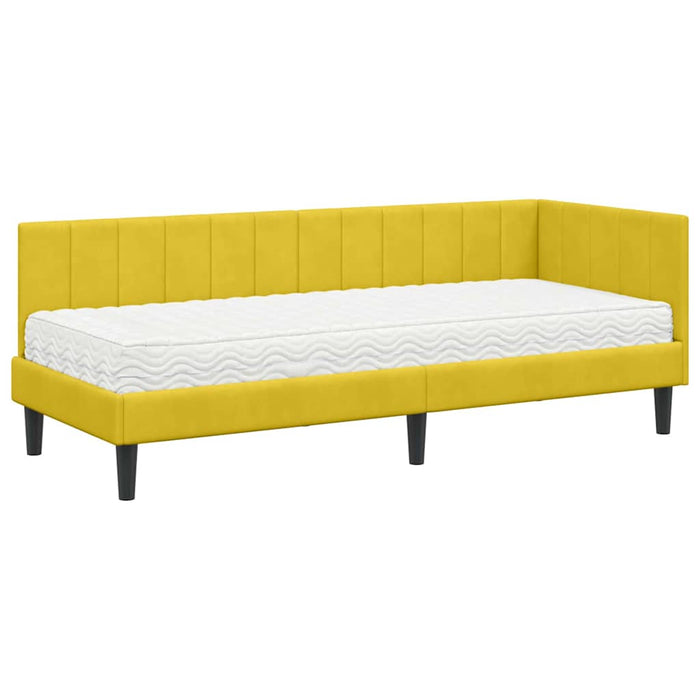 Cadru de pat colțar cu saltea cu headboard 2 pcs Galben Catifea - WALTI WALTI