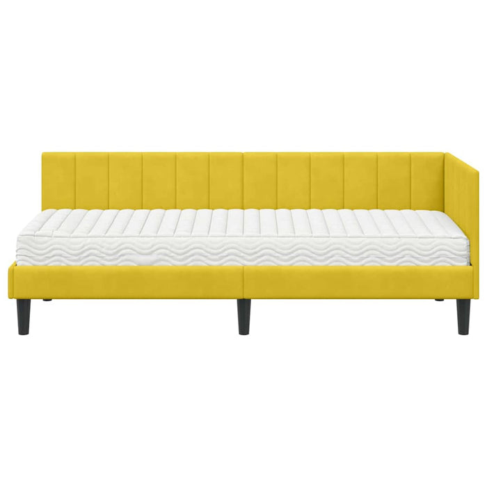 Cadru de pat colțar cu saltea cu headboard 2 pcs Galben Catifea - WALTI WALTI