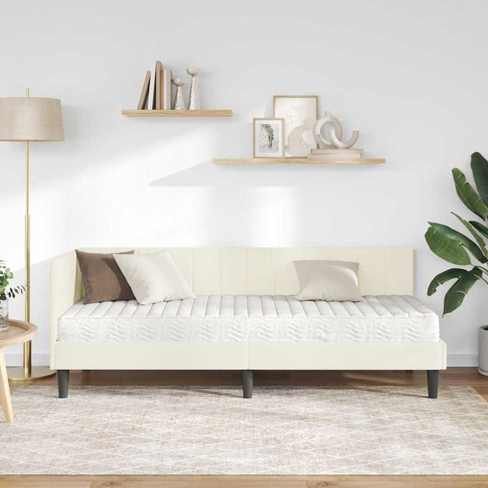 Cadru de pat colțar cu saltea Crem 80 x 200 cm Catifea - WALTI WALTI