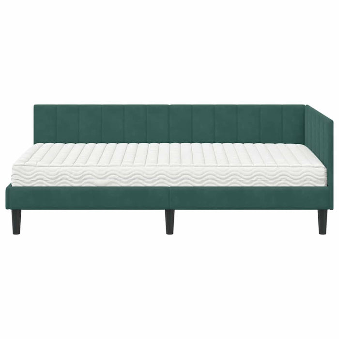 Cadru de pat colțar cu saltea Verde închis 90 x 190 cm Catifea - WALTI WALTI