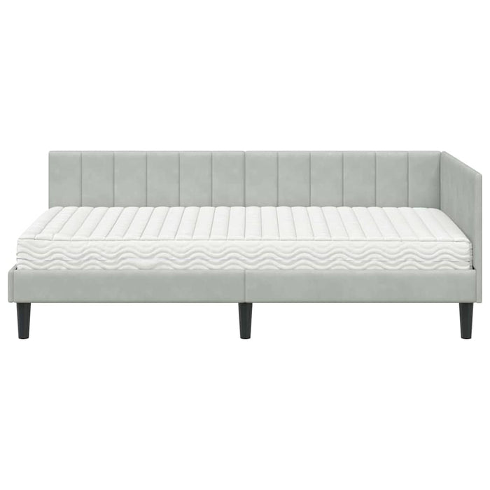 Cadru de pat colțar cu saltea Gri deschis 90 x 200 cm Catifea - WALTI WALTI