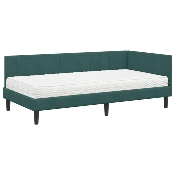 Cadru de pat colțar cu saltea Verde închis 90 x 200 cm Catifea - WALTI WALTI