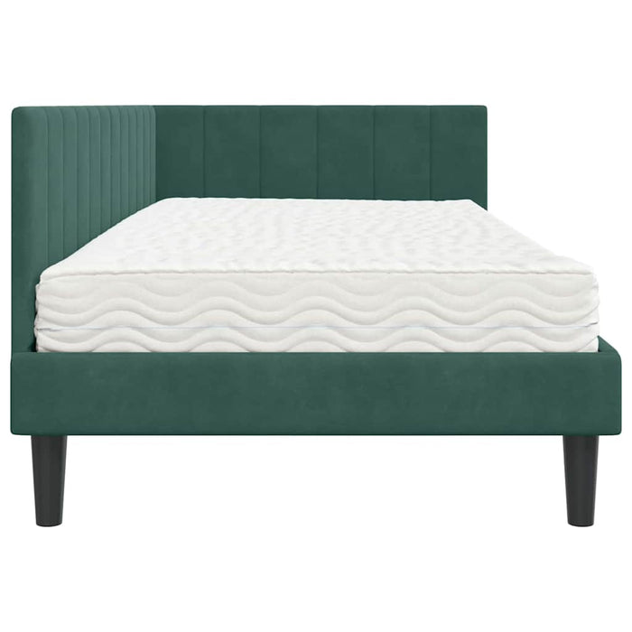 Cadru de pat colțar cu saltea Verde închis 90 x 200 cm Catifea - WALTI WALTI
